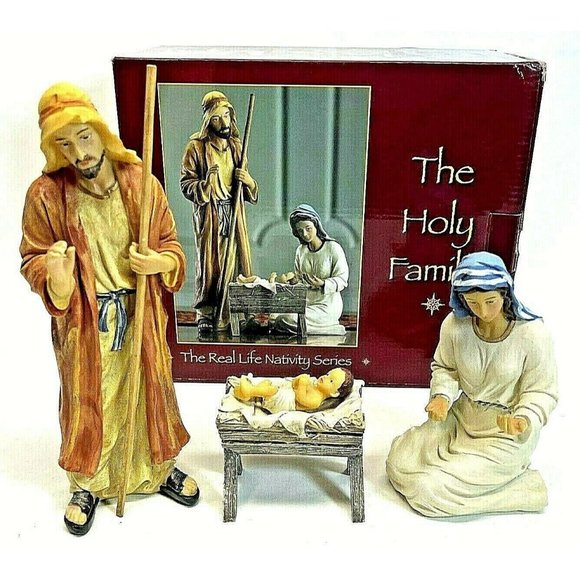 Three Kings Gifts Other - Real Life Nativity Series,The Holy Family, 4pc Set: Jesus, Mary, Joseph, Manger